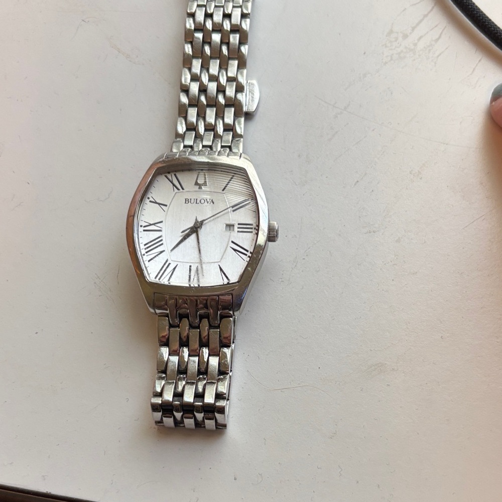 Bulova Silver Watch with Roman Dial